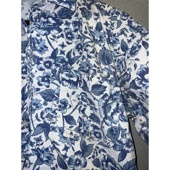 Vintage Ilio Floral Button Up Shirt ilio Short Sleeve White Blue 90s 1990s Small - Picture 3 of 10